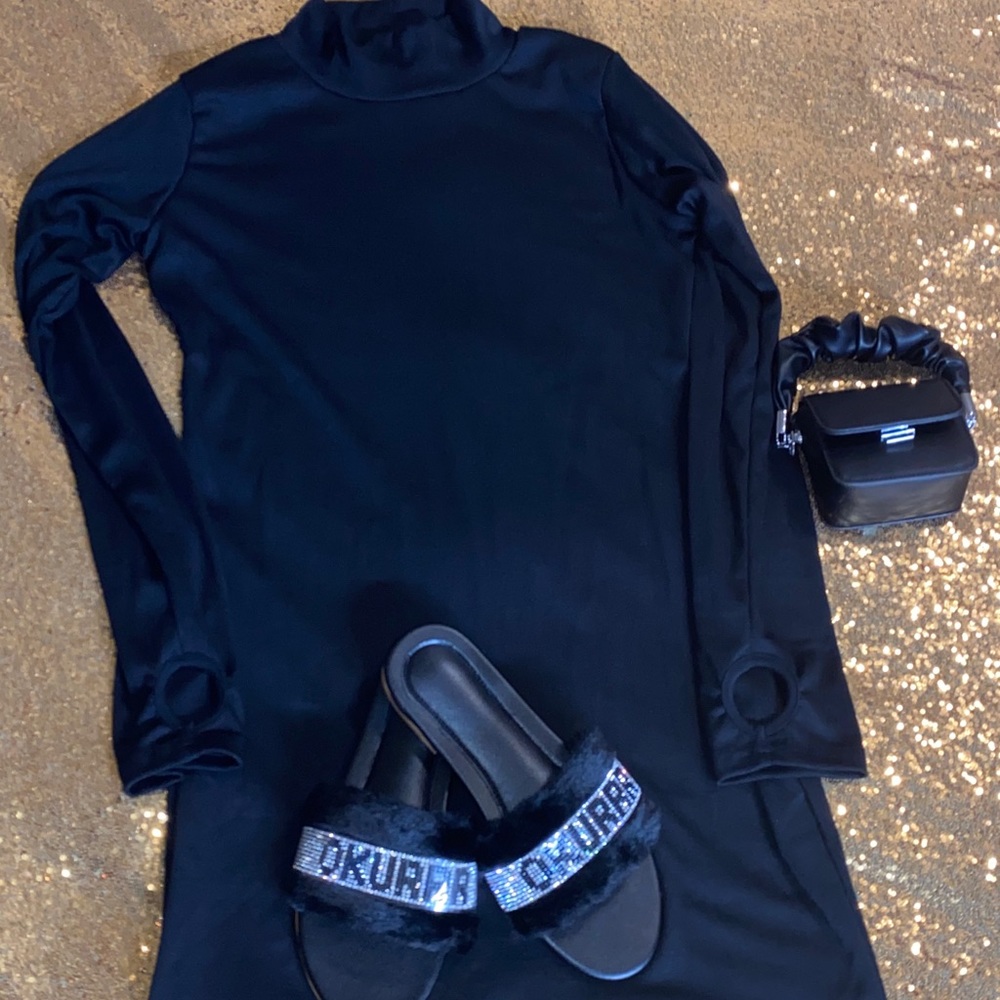 Black Turtle Neck Long Sleeve Bodycon Dress